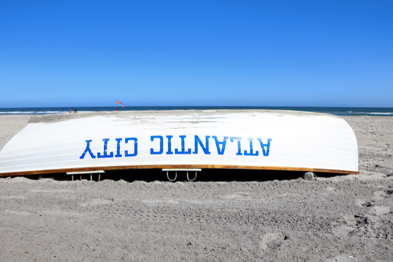 Life guard boat on the beach in Atlantic City